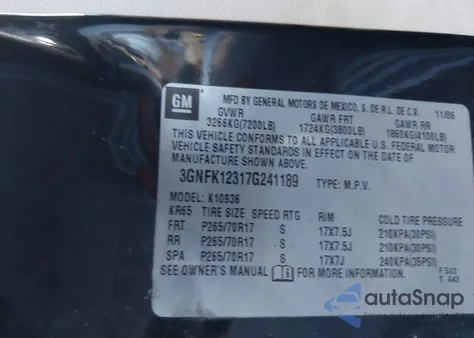 2007 Chevrolet Avalanche 1500 Lt z USA, uszkodzony, nr VIN 3GNFK12317G241189